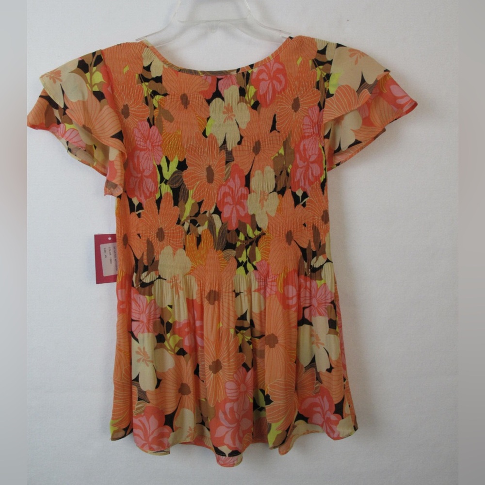 Floral Ruffle Sleeve Top - Multicolor - Picture 7 of 7